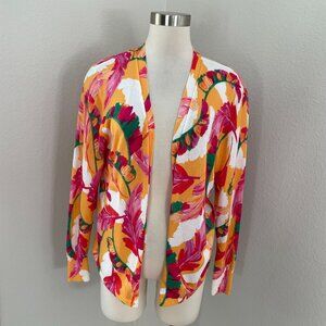 Chicos 2 Womens Large‎ Floral Open Cardigan Cotton Lightweight Sweater Colorful
